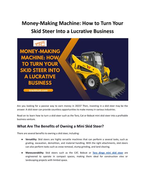 ways to make money with skid steer|skid steer business profitability.